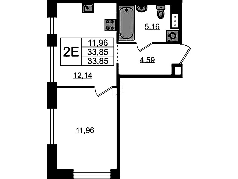 1-комнатная квартира 33.85 м², 4/5 эт., ЖК «Plus Пулковский»